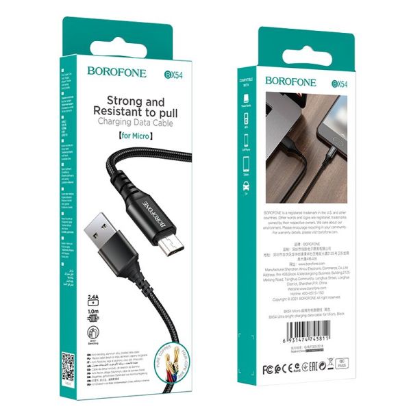 Кабель Micro USB  2.4A Borofone BX54 1m Black
