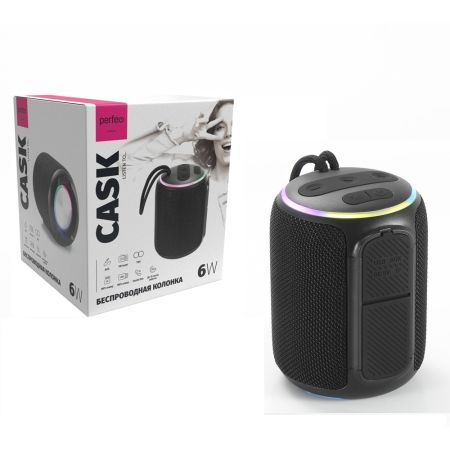 Колонка Perfeo  "CASK" 6W, MP3 USB-TF, AUX, FM, HANDS FREE, TWS черный