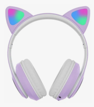 Беспроводные наушники Bluetooth CAT STN-28 со светящимися кошачьими ушками, детские (Фиолетовые)