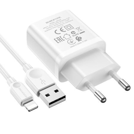 СЗУ iPhone Lightning 2,1A, 10.5W 1USB Borofone BA52A White