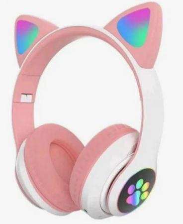 Беспроводные наушники Bluetooth CAT STN-28 со светящимися кошачьими ушками, детские (Розовые)