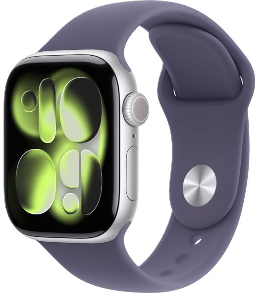 Смарт-часы Apple Watch Series 11, 46 мм, корпус серебристого цвета, спортивный ремешок цвета "фиолетовый туман" 