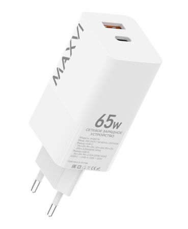 СЗУ блок 65w 1USB + 1Type-C, Maxvi A482GN White