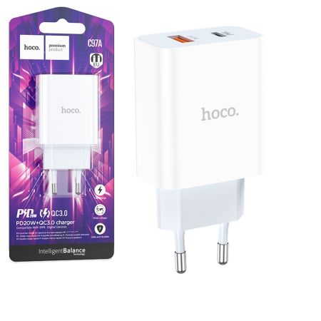 СЗУ блок 3.0A, 20W, 1USB+1Type-C Hoco C97A White