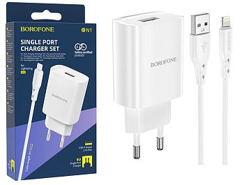 СЗУ iPhone Lightning 2.1A, 1USB Borofone BN1 White