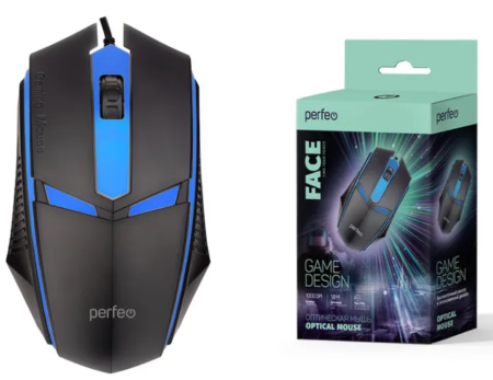 Мышь проводная Perfeo "FACE", 3 кн, USB, чёрн, GAME DESIGN, 7 цв. подсветка, 1000 DP