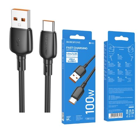 Кабель Type-C - USB 3.0A Borofone BX93 Super Power, PD 27Вт, 1m Black