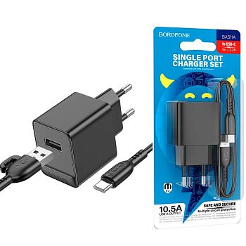 СЗУ Type-C 2.1A, 10.5W, 1USB Borofone BAS11A 1m Black