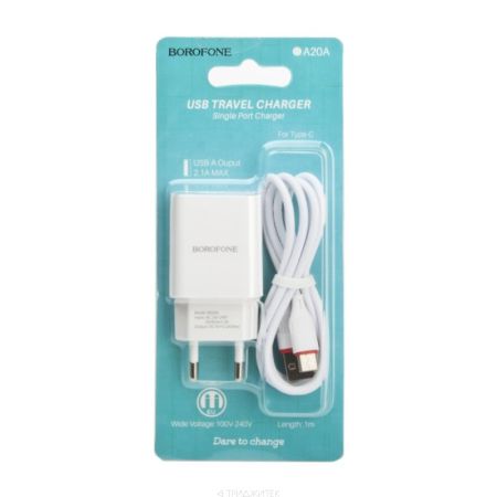 СЗУ Type-c 2,1A Borofone BA20A Sharp White