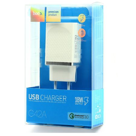 СЗУ блок QC3.0 2.4A, 18W, 1USB Hoco C42A White