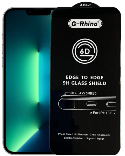 Стекло защитное iPhone 13/ iPhone 13 pro /iPhone 14 / iPhone 16eЧерное 3D G-Rhino