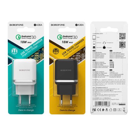 СЗУ блок 3.0A QC3.0 1USB Borofone BA36A  White