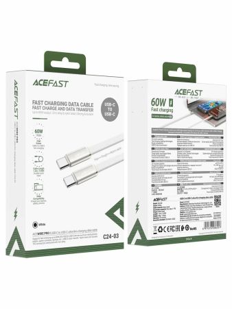 Кабель Type-C - Type-C 60W 3.0A AceFast C24-03 1m White