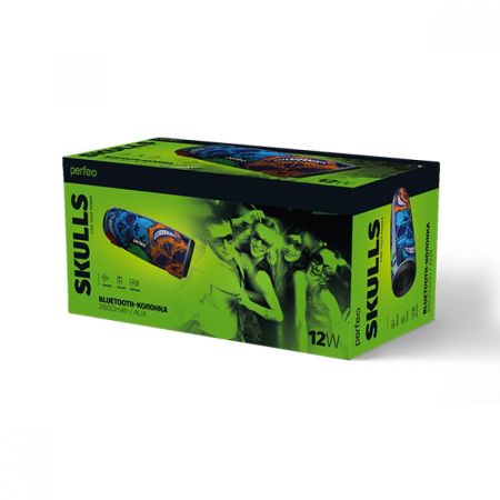Колонка Perfeo SKULLS  FM, microSD, USB, AUX, мощность 12Вт, 2600mAh, граффити черепа